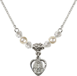 Faux Pearl/Crystal Miraculous Pendant Pewter Medal