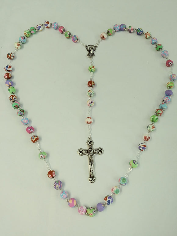 Floral Rosary 8mm round multicolor
