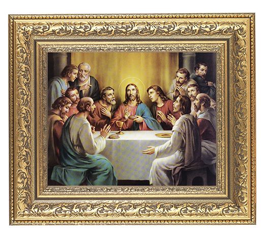 LAST SUPPER IN AN BEAUTIFULLY DETAILED ORNATE GOLD LEAF ANTIQUE FRAME