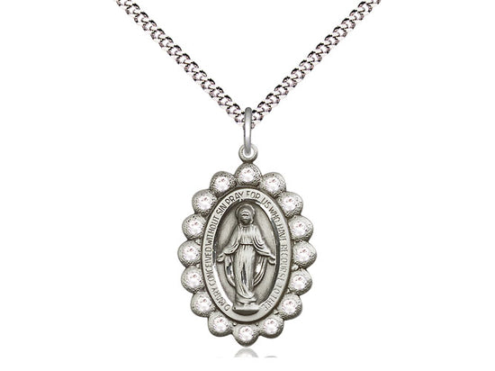 Miraculous Medal w/ Clear Crystals