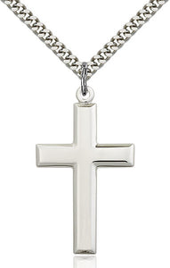 Sterling Silver Plain Cross with 24" Stainless Chain