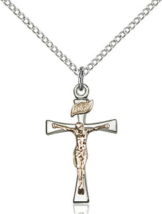 Gold Filled & Sterling 2 Tone Crucifix with 18" Chain