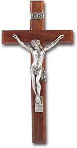 12" WALNUT CROSS WITH ANTIQUE SILVER PLATED CORPUS