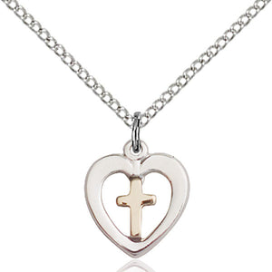 Sterling Silver and Gold Filled Cross in Heart