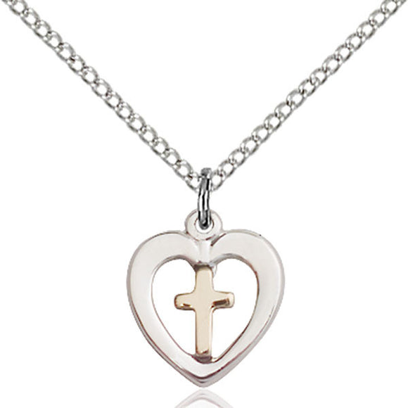 Sterling Silver and Gold Filled Cross in Heart