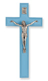 7" WHITE WOOD CROSS WITH ANTIQUE SILVER CORPUS