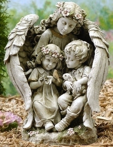 Angel w/children 16"h garden statue