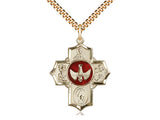 5 Way Medal with Red Enamel Dove in Center