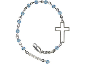 Aqua Rosary Cutout Cross Bracelet
