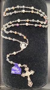 Multi-Colored Crystal Rosary with Silver Filigree Our Father Beads