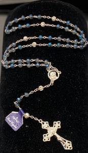 Blue Crystal Rosary with Silver Filigree Our Father Beads