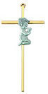 7in. 24kt Gold Plated Brass Cross With Fine Pewter Baby Boy Figure