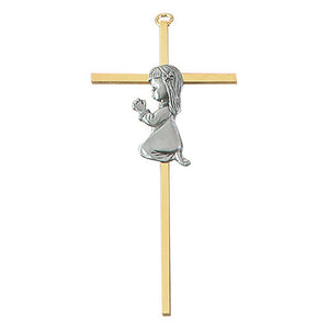 7in. 24kt Gold Plated Brass Cross With Fine Pewter Baby Boy Figure