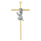 7in. 24kt Gold Plated Brass Cross With Fine Pewter Baby Boy or Baby Girl Figure