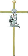 7in. 24kt Gold Plated Brass Cross With Fine Pewter First Communion Boy Figure, Gift Box