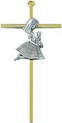 7in. 24kt Gold Plated Brass Cross With Fine Pewter First Communion Girl Figure