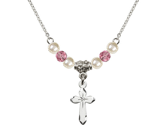 Faux Pearl and Rose Beads Cross Necklace