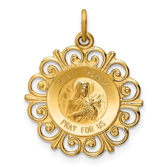 14 kt Saint Theresa Fancy Round Medal Charm