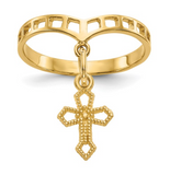 14k Polished Cross Dangle Charm Ring